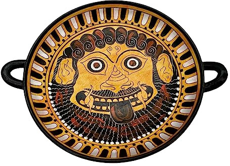 Weinbecher Keramik Kylix Antike griechische Keramik Malerei Medusa Kopf Amulett
