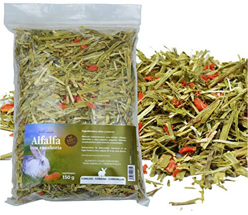 HENO para Conejos - Alfalfa con Zanahoria - Bolsa 600g - Alimento complementario para Conejos, cobayas y Chinchillas (1 Unidad)