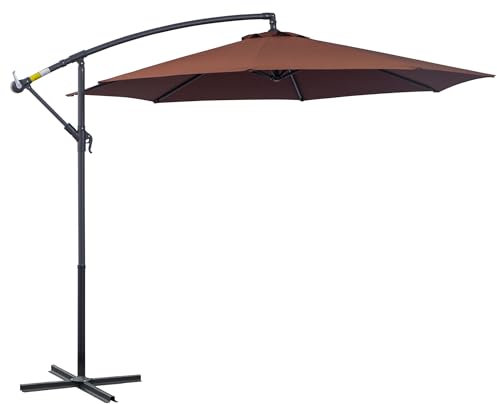 Outsunny Sombrilla de jardín 3x2,5 m con brazo inclinable con manivela, acero y poliéster, marrón