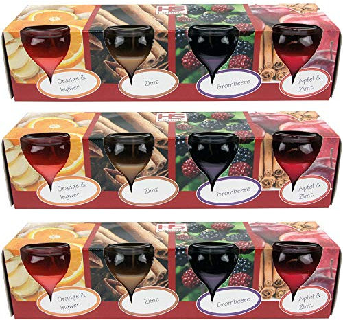 HS Candle Duftkerzen Selection 12er Pack im Glas, lange Brenndauer und angenehmer Duft (Winter Spice)