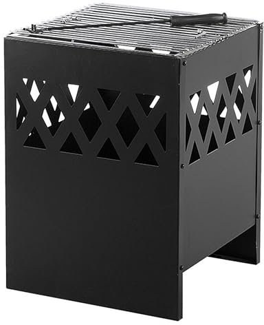 Beliani Feuerstelle aus Metall schwarz mit Grillrost quadratisch Gartengrill Shiga
