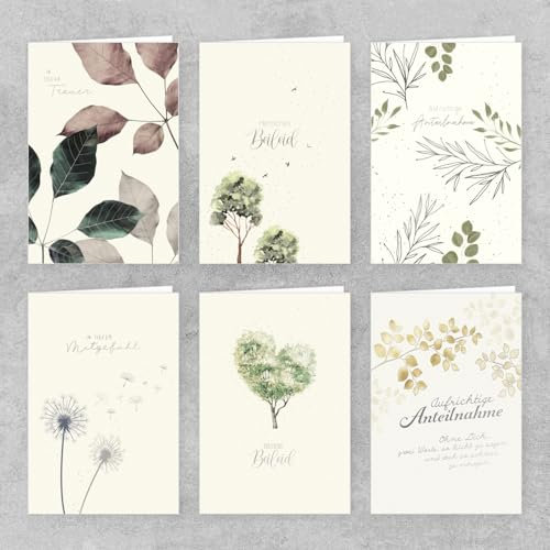 Skorpion PremiumLine Trauerkarten mit Umschlag Edel - 6 Stück | Beileidskarten mit Spruch, Besondere Kondolenzkarten mit Trauersprüchen | Anteilnahme Karte, Beileid | 11,5 x 17,5cm