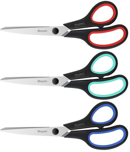 iBayam 3-Pack 8 Heavy Duty Scissors with Ultra Sharp Blades and Comfort Grip Handles - For Office, Home, School, Sewing, and Crafts