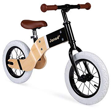 Janod - Laufrad aus Holz und Metall Deluxe - Nordischer Retro-Look - Gleichgewicht und Autonomie lernen - Einstellbarer Sattel, aufblasbare Reifen - Ab 3 Jahren, J03281