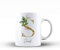 Personalised Floral Botanical Watercolour Monogram and Signature Ceramic Mug - 1a. Green Leaves & Gold Letter on White