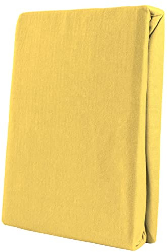 Leonado Vicent - Classic Spannbettlaken Bettlaken 100% Baumwolle Jersey Spannbetttuch in vielen Farben & Größen, Maße Spannbettlaken:120 x 200 cm - 130 x 200 cm, Farbe Spannbettlaken:Gelb