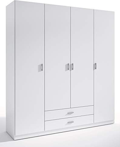 Miroytengo Armario Roma Blanco Mate 4 Puertas Batientes y 2 Cajones para Habitación Dormitorio 216x198x53 cm