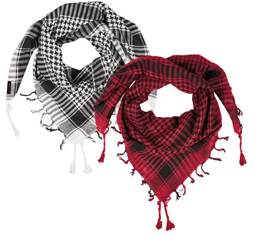 LOVARZI Arabisches Kopftuch - Set aus 2 Schals: Schwarz & Weiß plus Rot - Herren & Damen Palästinenser Schals - Mode-tücher für junge Frauen und Männer