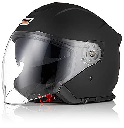 ORIGINE Motorradhelm Jethelm Roller Helm Scooter Helm Moped Mofa Helm mit Doppelvisier ECE Zertifizierung (SOLID MATT Black,S)