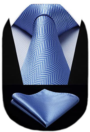 HISDERN Herren Blau Krawatten Taschentuch Gestreift Elegant Klassische Formell Krawatte & Einstecktuch Set Für Hochzeit Party Urlaub