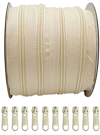 25 metri di cerniera in nylon + 10 cursori liberi maniglie in metallo da cucire, cerniera per cucire su vestiti, tessuti, cerniera da 5 m (25 m, giallo)