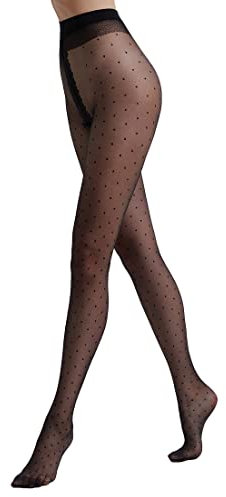 Conte elegant DOTS 20 DEN Collant Fantasia Pois da Donna - Calze Pois da Donna Extra Elastico - Lycra - Taglia 2 - Nero