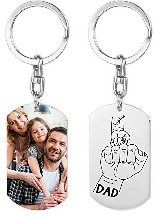 lorajewel Vatertagsgeschenk Schlüsselanhänger Personalisiert Schlüsselanhänger mit Foto Namen Edelstahl Geschenke für Papa Männer (dad)