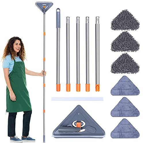 MLfire Long Handle 360° Rotating Triangle Microfiber Wall & Floor Cleaner - Dry & Wet Mop for Ceiling, Windows & Walls