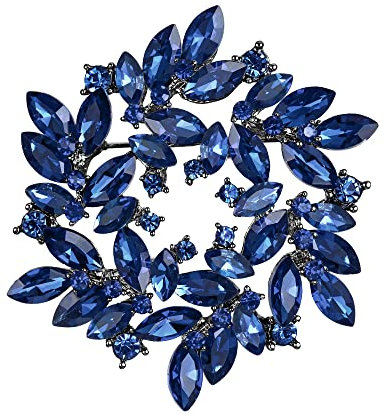 Clearine Broche Couronne Marquise Cristal Autrichien Strass Élégant Mode Florale pour Femme Vêtements Bleu Encre Ton Noir