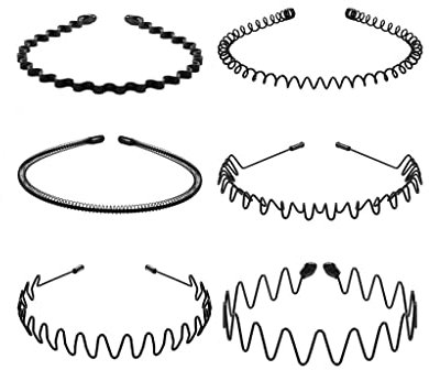 Lot de 6 serre-têtes en métal noir antidérapant multi-styles pour homme et femme
