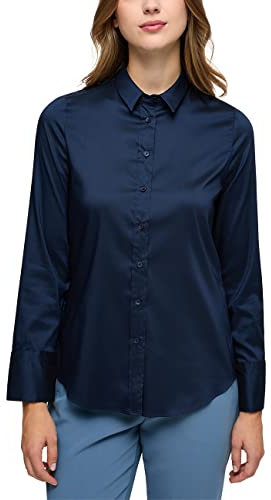 ETERNA Fitted Bluse Langarm Performance Hemdkragen Stretch Navy