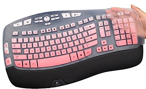 MUBUY Keyboard Cover for Logitech K350 Wireless Wave Keyboard, Logitech MK570 MK550 Wireless Wave Keyboard, Logitech K350 MK550 MK570 Keyboard Accessories Protective Skin-Ombrepink