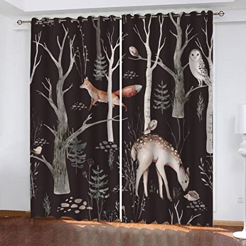 JIARAO Vorhänge mit Ösen 2er Set Cartoon-Tiere Blickdichte Gardinen Kinderzimmer Vorhänge Waldtiere Verdunkelungsvorhang Lichtundurchlässige Vorhang mit Ösen 3D Polyester Vorhänge 150 x 166 BxH