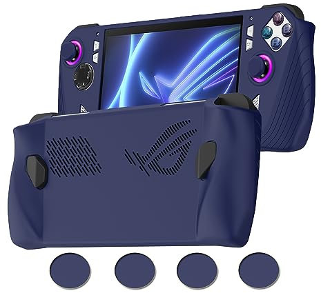 Coque de protection en silicone pour console de jeu ASUS Rog Ally - Antidérapante et résistante aux chocs - Avec poignées antidérapantes - Bleu foncé