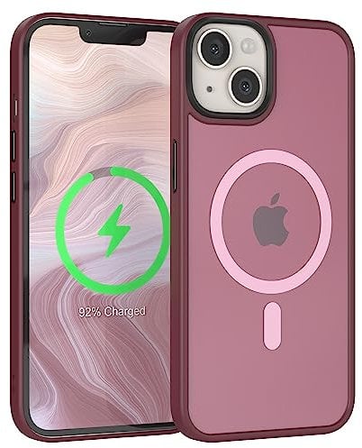EAZY CASE - Schutzhülle matt iPhone 13 kompatibel mit MagSafe kabellosem Laden, Magnetische Adsorption, Sturzschutz, Phone Case, Hülle Magnet, Case Stoßfest Cover in Beere/Transluzent