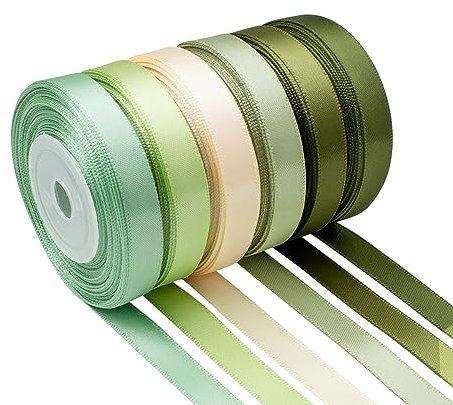 Mlurcu Satinband, 1,9 cm, grünes Band, salbeigrün, sortiert, einfarbig, dünn, doppelseitig, Satinband für Handwerk, Geschenkverpackung, Hochzeit, Blumenstrauß, Einladung, Haarschleifen, 60 m
