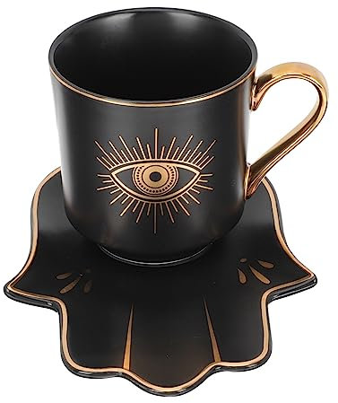 Garneck Kaffeebecher Keramik Tasse Böse Auge Kaffeetassen mit Untertasse Evil Eye Porzellan Becher Nazar Boncuk Frühstück Cappuccino Tassen Türkische Teetassen Milch Keramiktassen Büro Mug