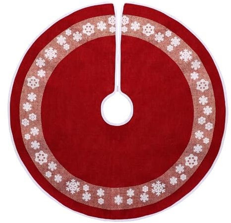 Weihnachtsbaum Decke, 76cm Christbaumdecke, Rot Weihnachtsbaumdecke Rund, Leinen Tannenbaum Decke, Goldglitter und Schneeflocke Abdeckung für Christbaumständer, Weihnachtsdekoration für Zuhause