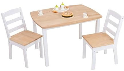 Holzspielzeug Peitz Kindertisch mit 2 Stühlen | Weißes Massivholz-Kindermöbel-Set Landhaus 8029