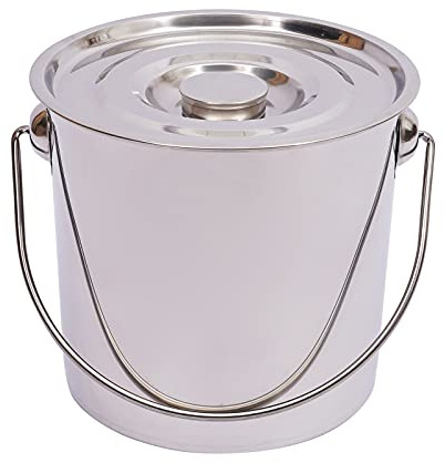 6L/12L/20L Edelstahleimer Kücheneimer Lebensmitteleimer Futtereimer Milcheimer Sektkühler, Edelstahl Industrie Küche Eimer mit Tragegriff+Deckel für Küchen, Bars, Partys, Extra dick 1,6 mm (6L)