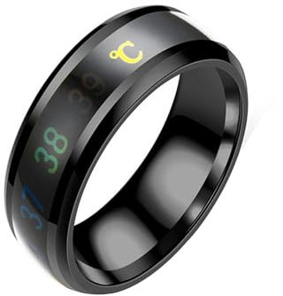 Bodhi2000 Fede nuziale in acciaio al titanio Anello di rilevamento della temperatura corporea intelligente in acciaio al titanio anello nuziale per uomo donna anello da dito regalo nero US 10, US 10,