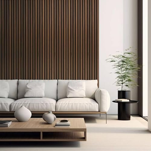 DECOON Panneau tasseaux Bois 250 x 30 x 1cm - Lamelles chêne foncé véritable Fond Noir - 0,75m²