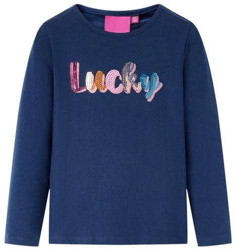 Kinder Langarmshirt mit Pailletten-Beschriftung Langarm T-Shirt Marineblau 140
