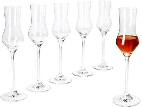 MamboCat Specials Spirits - Set di 6 bicchieri da grappa, 30 ml, altezza 20,5 cm, per 6 persone, bicchieri da liquore trasparenti con manico, per la casa