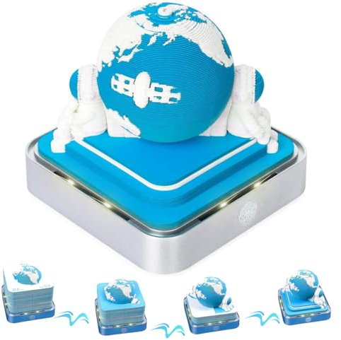 3D-Notiz- und Rubbelblöcke, Kalender 2024, Sakura-Baum, 3D-Kunst-Memoblock mit Lichtern, Zeitmessskalender, DIY, Schnitzkunst, Notizblock (Blue Earth)