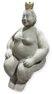 OriginalPaul Skulp & Betondesign Kantenhocker - Eva auf Kante sitzend mit Goldener Krone - Massiver Steinguss aus eigener Produktion in Deutschland - H/B/T 41/12/15 cm, ca. 4,4 kg