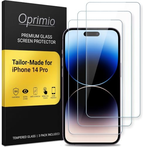 Oprimio 3x Panzerglas für iPhone 14 Pro - Vollbild Displayschutz mit Rahmen-Installationshilfe, 9H Härte, Bläschenfrei, Beeinträchtigt nicht das Hüllenpassform, 3 Stück