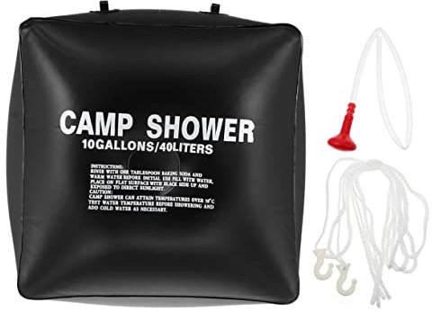 VANZACK Solarheizungstasche 40l aus PVC Schwarze Solarduschbeutel für Outdoor und Picknick mit Schlauch Düse und Seil mit Haken Campindusche