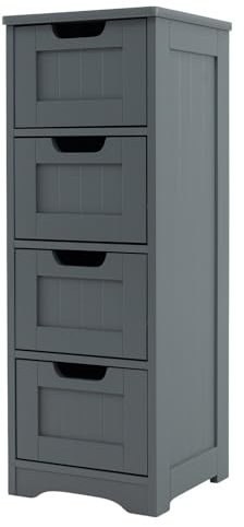 COSTWAY Bathroom Floor Cabinet, Freestanding Wooden Storage Cupboard with 2/4 Drawers, Bathroom Storage Unit Slim Side Cabinet Organizer for Living Room and Hallway (4 Drawers, Grey)