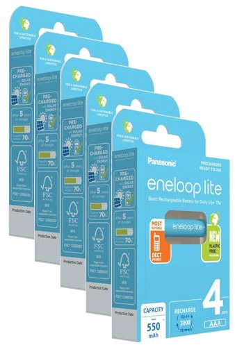 Eneloop Lite Lot de 5 x 4 Piles Rechargeables AAA/HR03/Micro 550mAh NI-MH