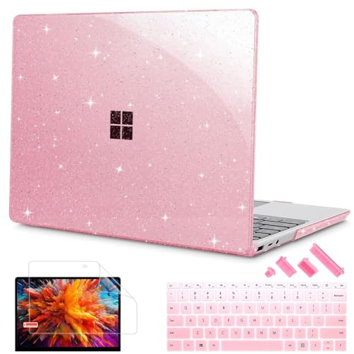 Tuiklol Case for 12.4 Inch Microsoft Surface Laptop Go 3/2 / 1 2023-2020 Releases, Plastic Hard Shell Case with Screen Protector and Keyborad Cover +Dust Plugs Model 2013/1943,Sparkly Pink