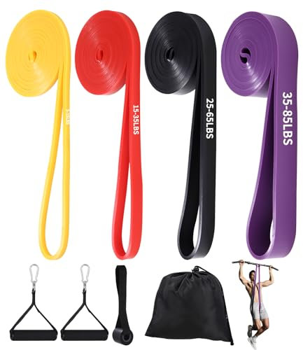 FAOKZE Lot de 4 Bandes de résistance avec ancrage de Porte, poignée, Sac de Transport, Bandes de résistance pour Fitness, étirement, Yoga, Musculation, Pilates