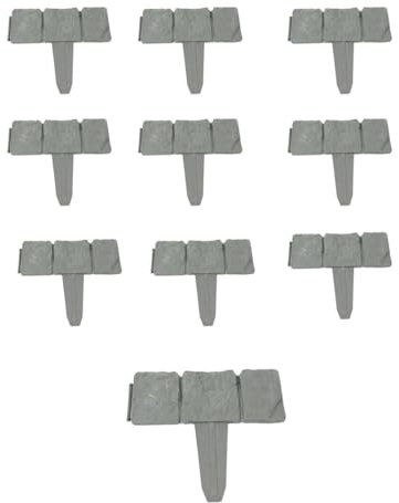 10er Set Beeteinfassung in Steinoptik Beetumrandung Grau Rasenkante Kunststoff Gartenpalisade Beetzaun Randstein Garten - 2,50 Meter Gesamtlänge (Steinoptik)