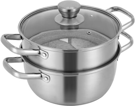 2-stufiger Edelstahl Dampfgarer Dampftopf Topf mit Dämpfeinsatz Dampfkocher Kochtopf Steamer 1.2L/0.26gal für verschiedene Herdarten