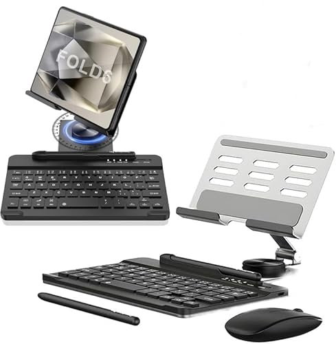Galaxy Z Fold 6 Keyboard & Stand with Mouse Compatible for Samsung Galaxy Z Fold 6 5G Bluetooth Keyboard and Mouse Set with Pen + Phone Desk Stand (Silver)