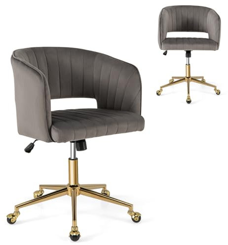 HOMASIS Bürostuhl aus Samt, höhenverstellbarer Schminkstuhl mit Rollen, 360° drehbarer Computerstuhl, Rückenlehne mit Einstellbarer Winkel, Sitzbreite 52 cm, Drehstuhl für Arbeitszimmer Schlafzimmer
