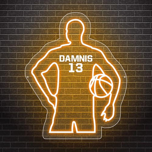MYZQIFF Personalisierte Basketball Neonlicht Wandschild Mit LED-Nachtlicht, Benutzerdefinierte Name Basketball Trikot Neonschild Wanddekoration, Sport Weihnachten Geburtstag Kinder Jungen Geschenk