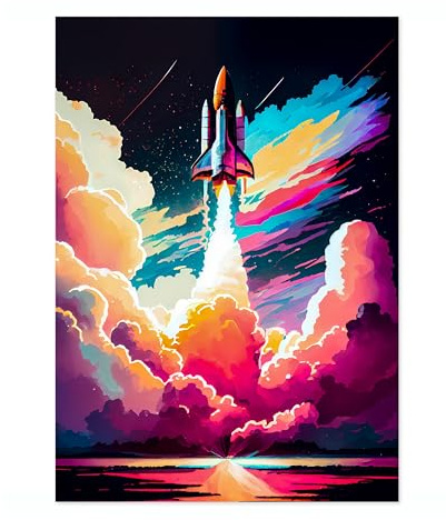 Shuttle Launch Space Poster, bunt, abstrakte Astronomie, Wandkunst, Heimdekoration, Astronauten-Planeten-Druck, archivarisch, matt, A2 (nur Druck), 59,4 x 42 cm
