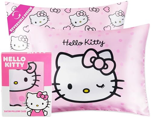 Hello Kitty Satin Kissenbezug mit Reißverschluss, 48x66cm Kühlendes Kopfkissenbezug Sanft zu Haar Haut, Geschenke für Frauen Teenage Mädchen