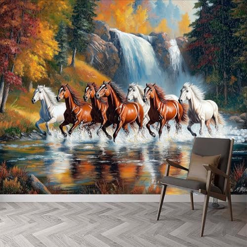 Papier Peint Intissé Peinture à l'Huile Style Animal Cheval Murale, Art de La Peinture à l'Huile Décoration Murale Poster Tableaux 200 x 140 cm (L x H) Murale Photo pour Chambre Salon Peinte Murale